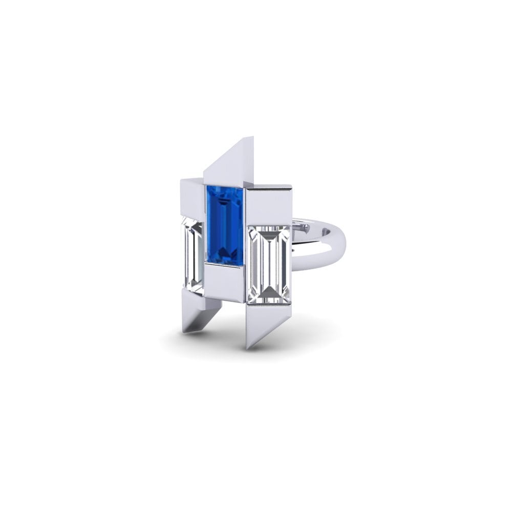 Đá Zirconia Xanh Lam Bông tai nữ Futurista - B