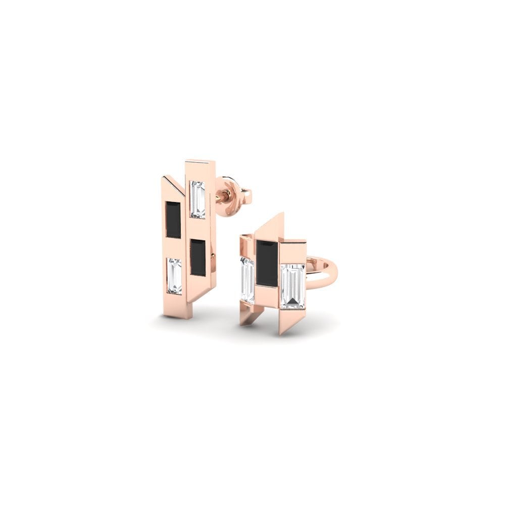 14k Rose Gold Black Sapphire Women's Earring Futurista - SET