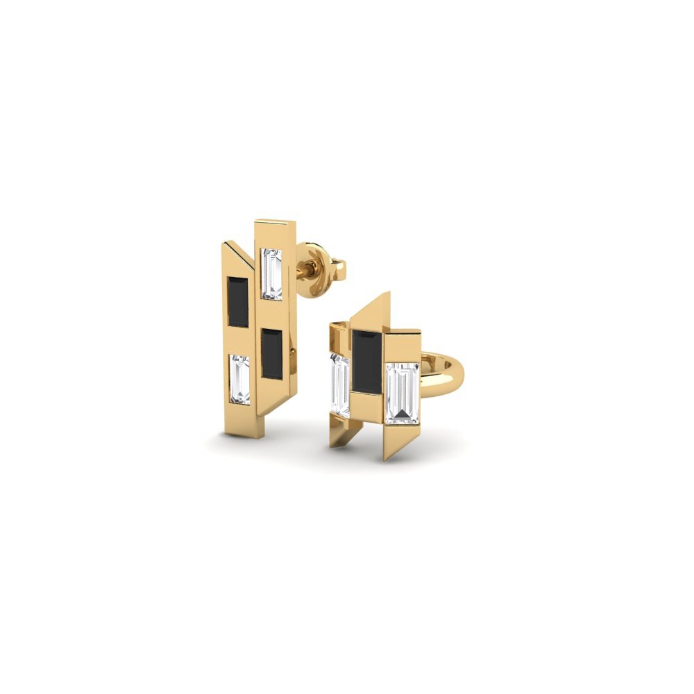 14k Yellow Gold Black Sapphire Women's Earring Futurista - SET