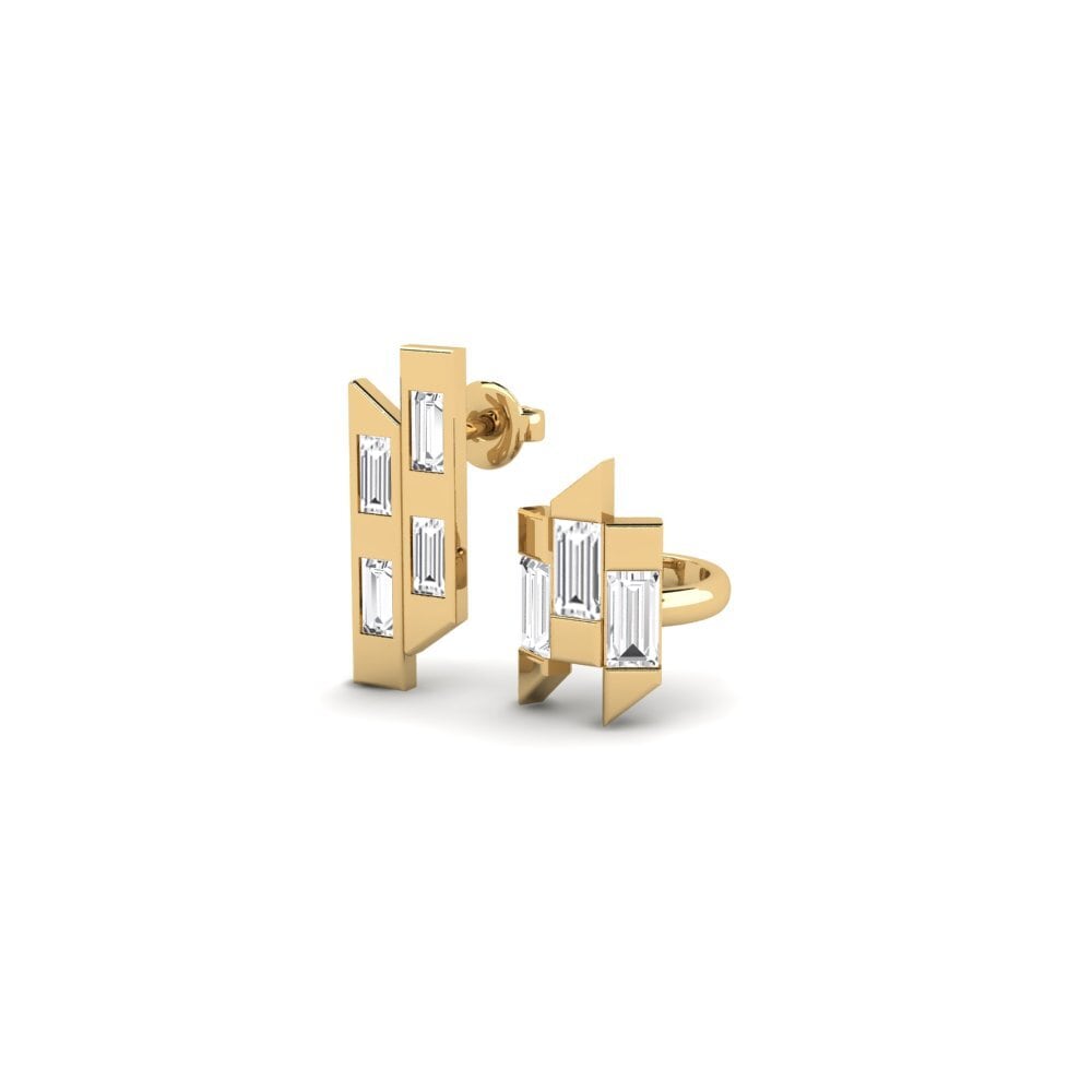18k Oro Amarillo Pendiente de mujer Futurista - SET