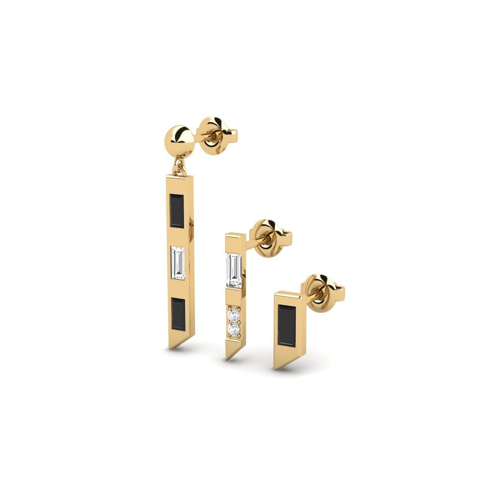 14k Yellow Gold Black Sapphire Women's Earring Futuristinen