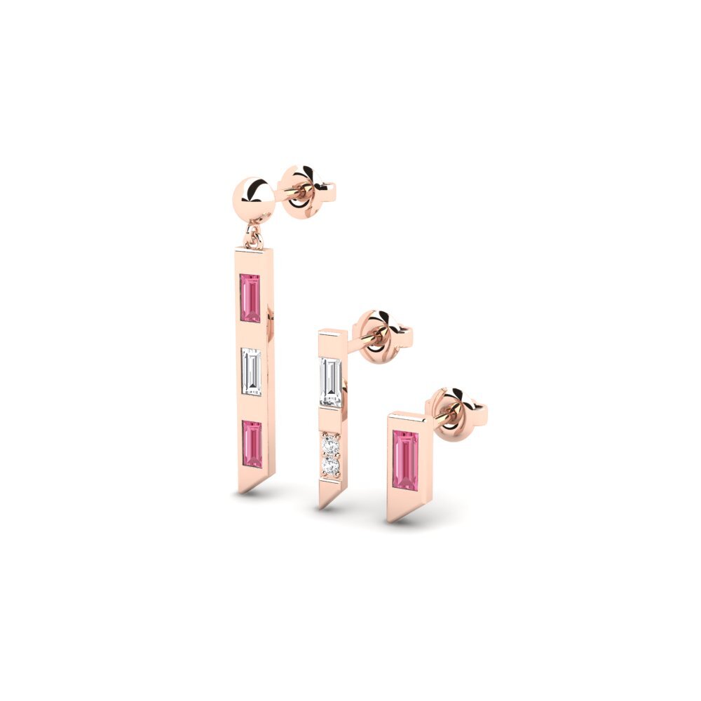 14k Rose Gold Pink Sapphire Women's Earring Futuristinen