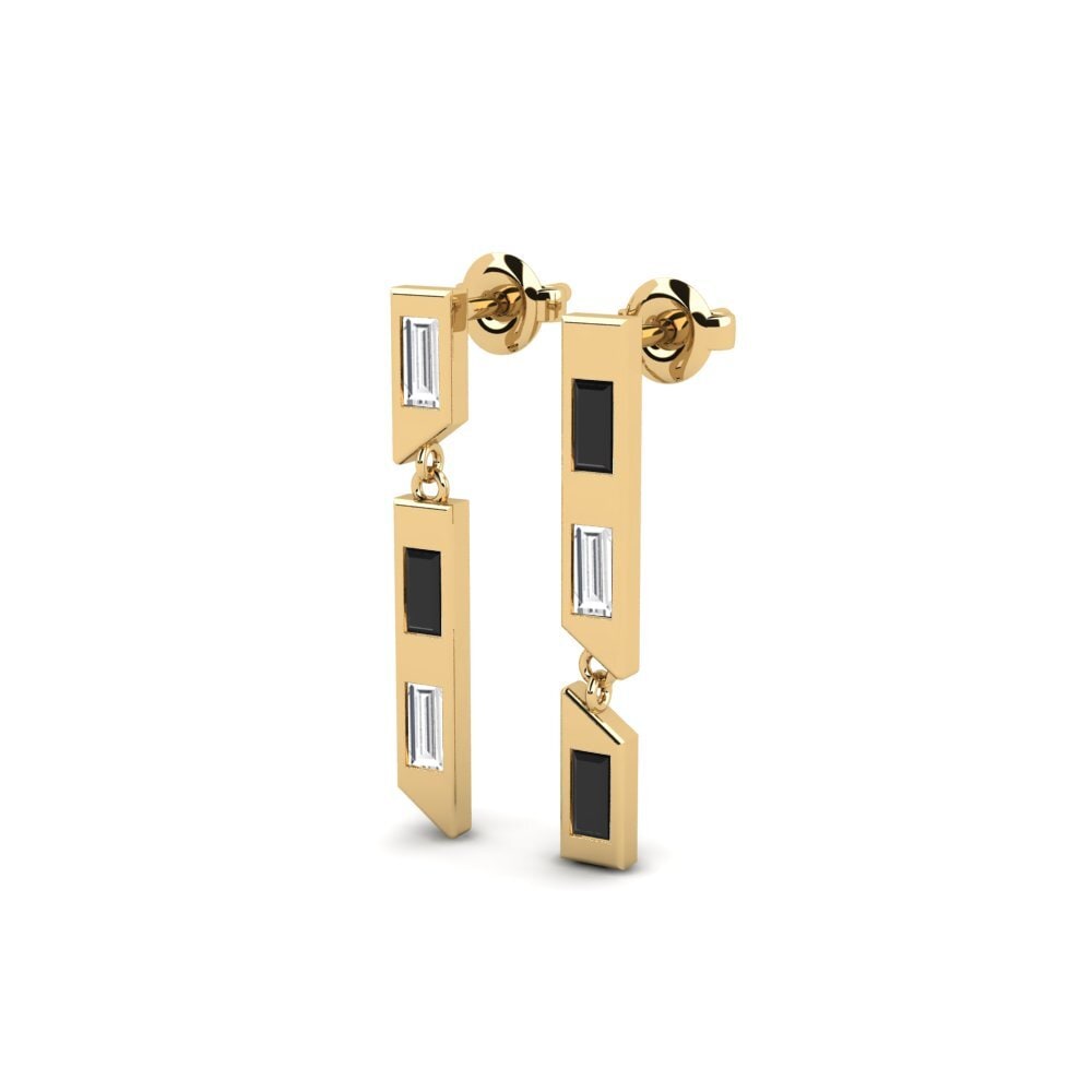 14k Yellow Gold Black Sapphire Women's Earring Ikamva
