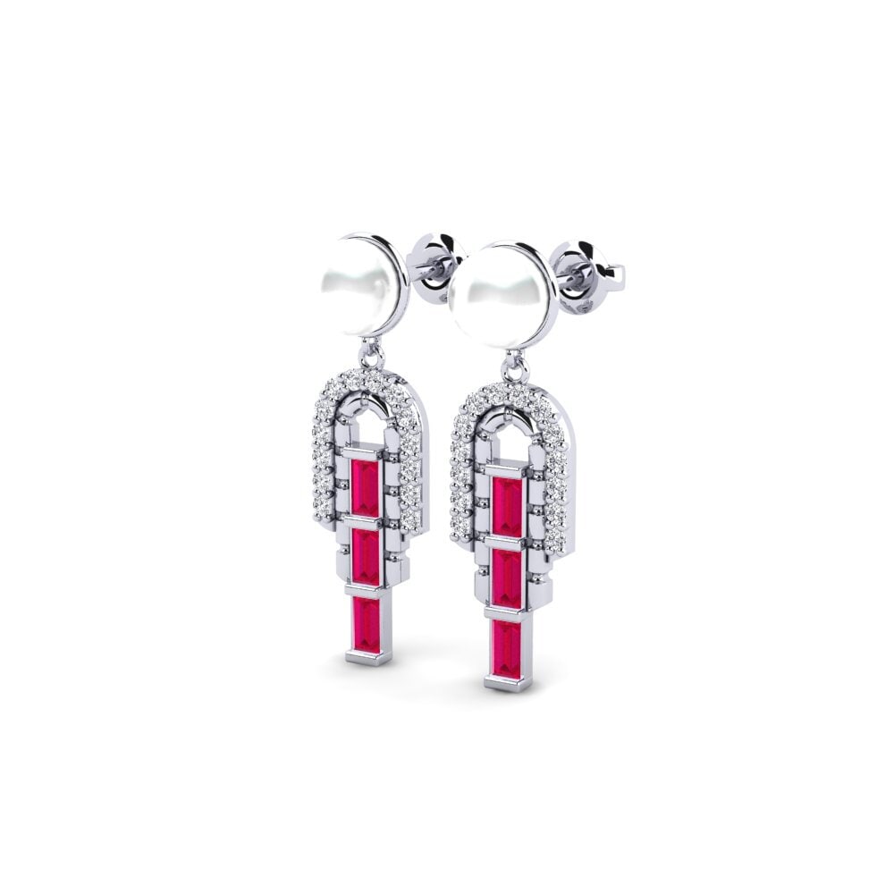 9ct White Gold Ruby Women's Earring Lalysos