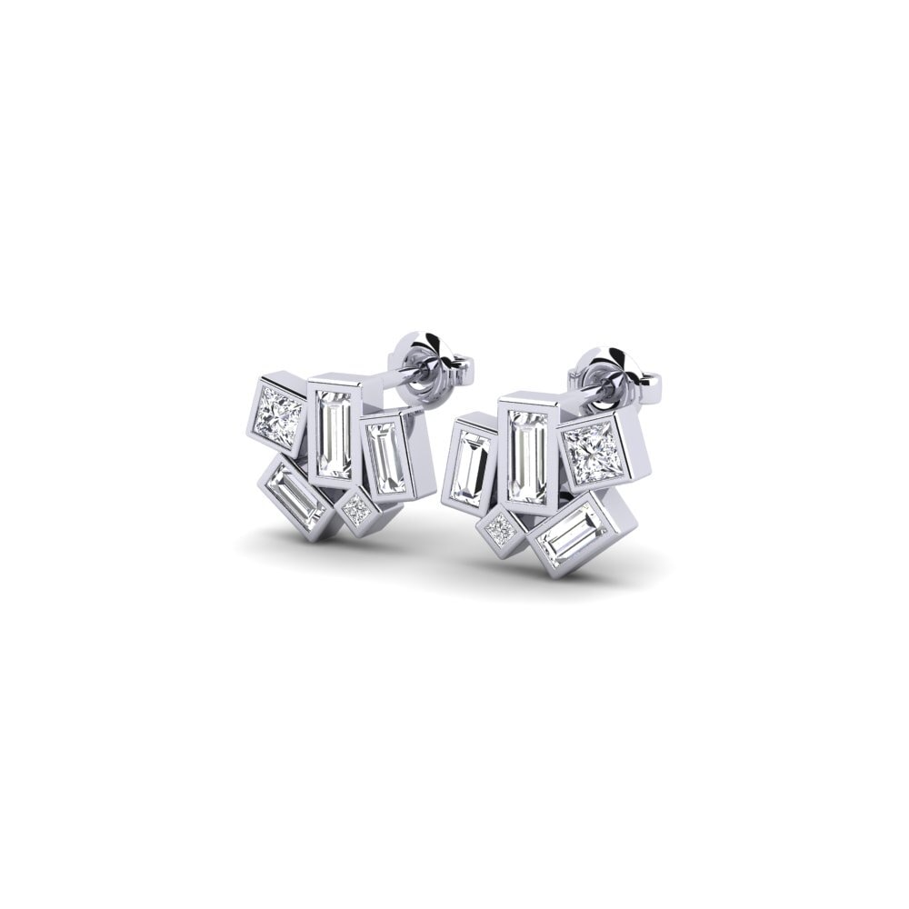 9k Oro Blanco Princesa Pendiente de mujer Rumphi