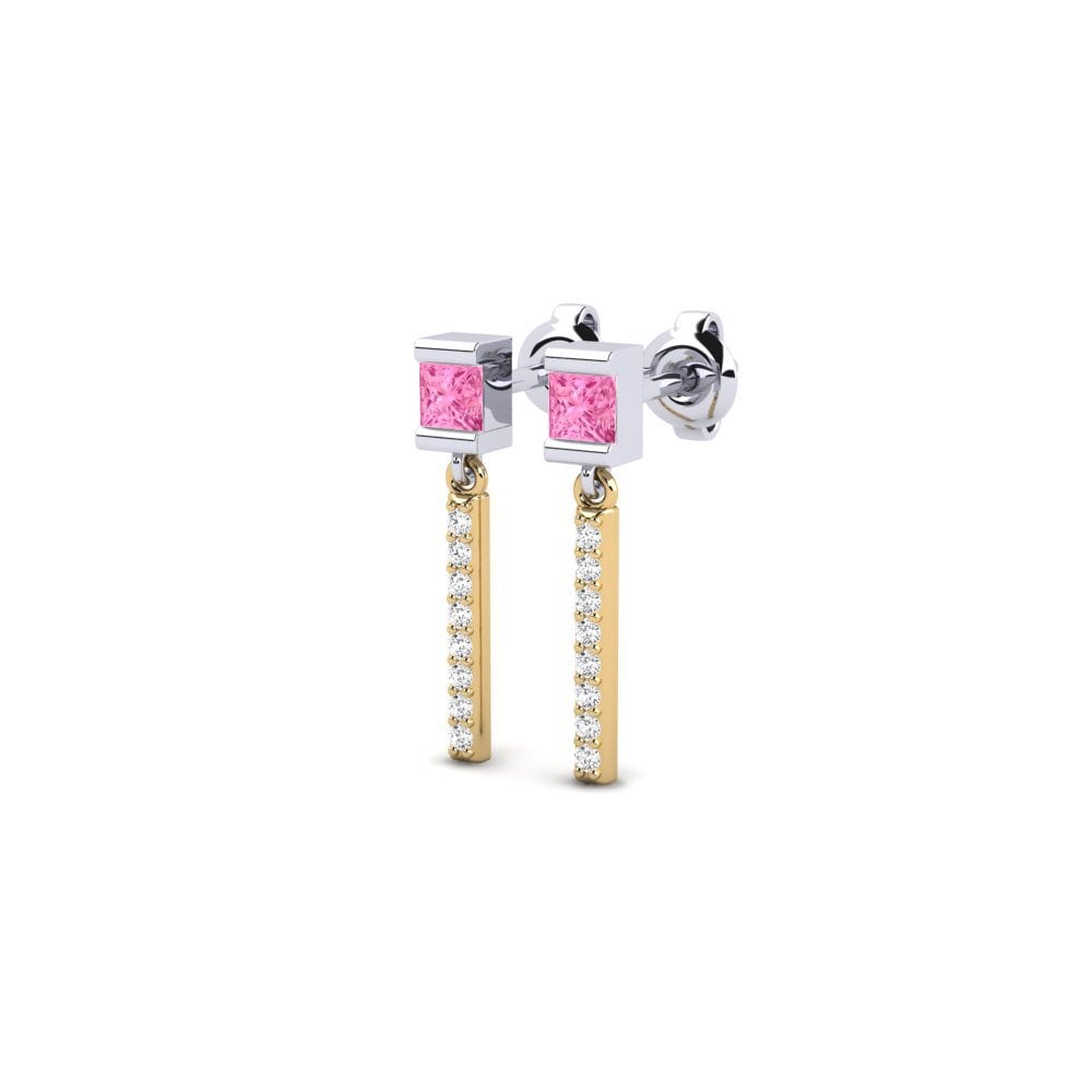 14k Oro Amarillo & Blanco Zafiro Rosado Pendiente de mujer Panjang