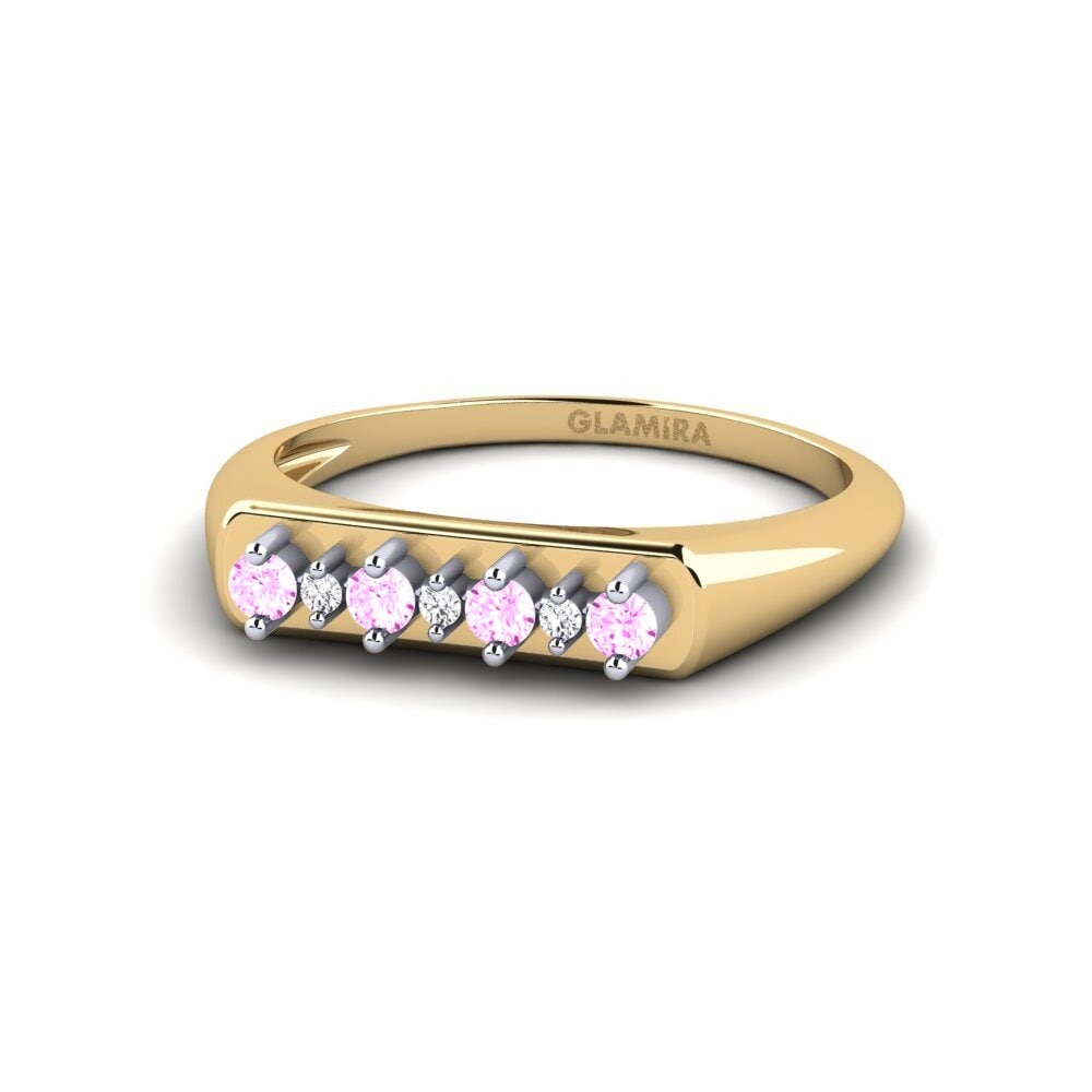 14k Oro Amarillo & Blanco Zafiro Rosado Anillo Skuiling