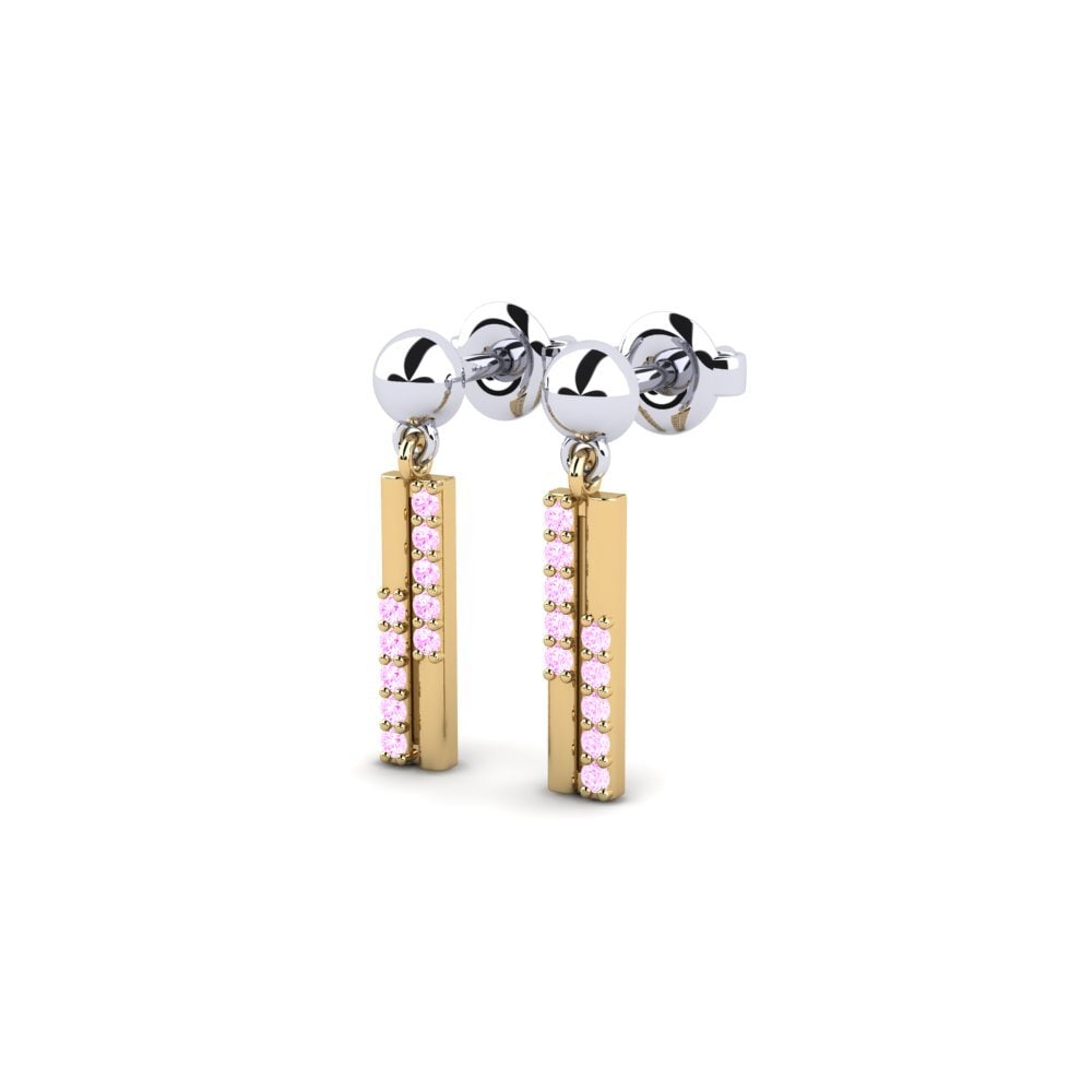 14k Oro Amarillo & Blanco Zafiro Rosado Pendiente de mujer Sungula