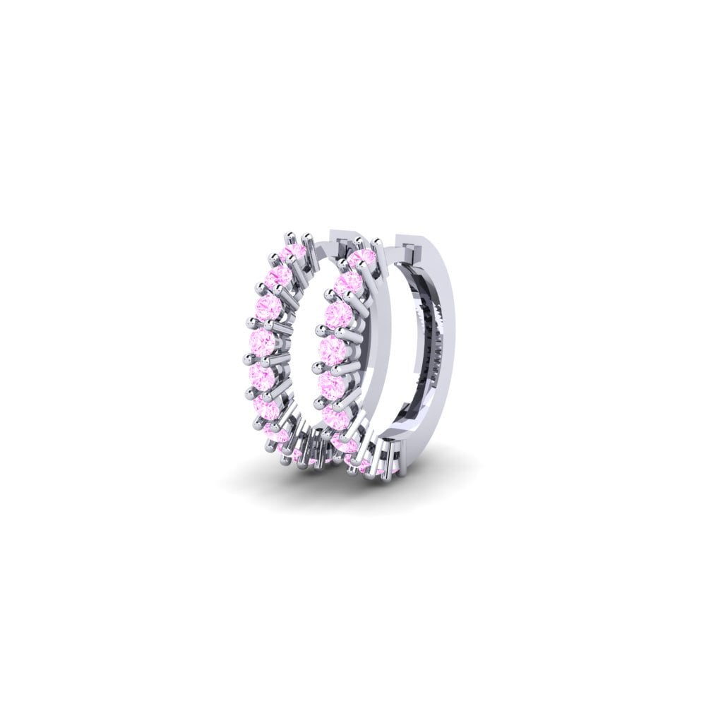 14k Oro Blanco Zafiro Rosado Pendiente de mujer Tumong