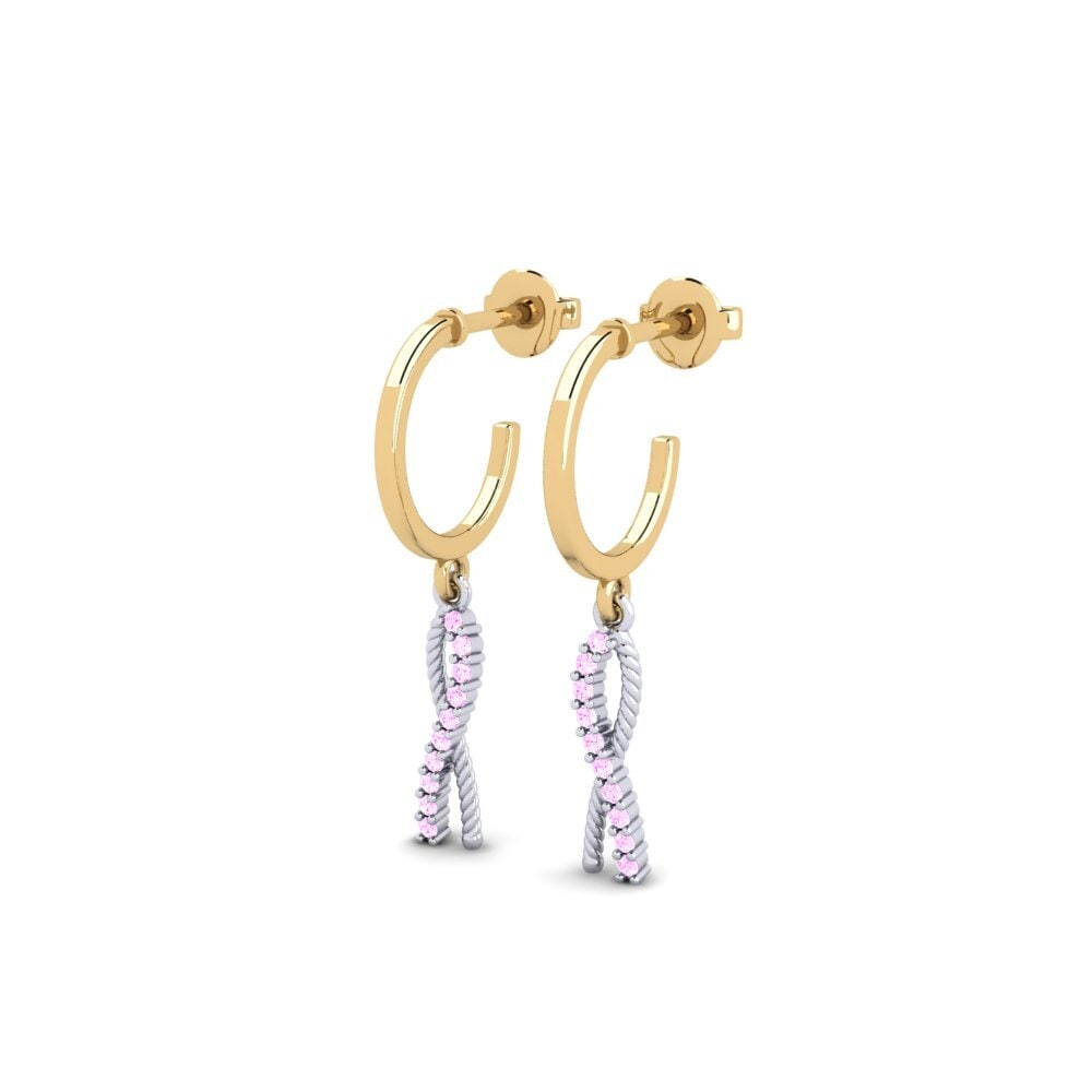 14k Oro Amarillo & Blanco Zafiro Rosado Pendiente de mujer Verhindern