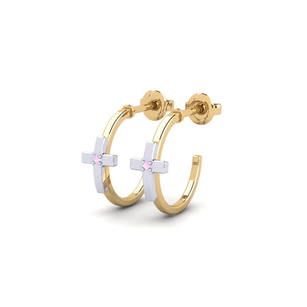 14k Oro Amarillo & Blanco Zafiro Rosado Pendiente de mujer Andry