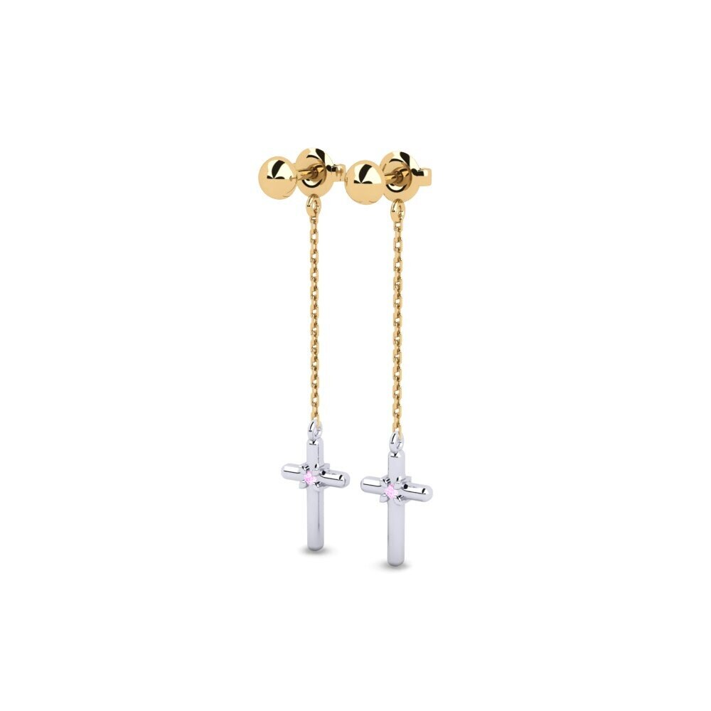 14k Oro Amarillo & Blanco Zafiro Rosado Pendiente de mujer Athenses