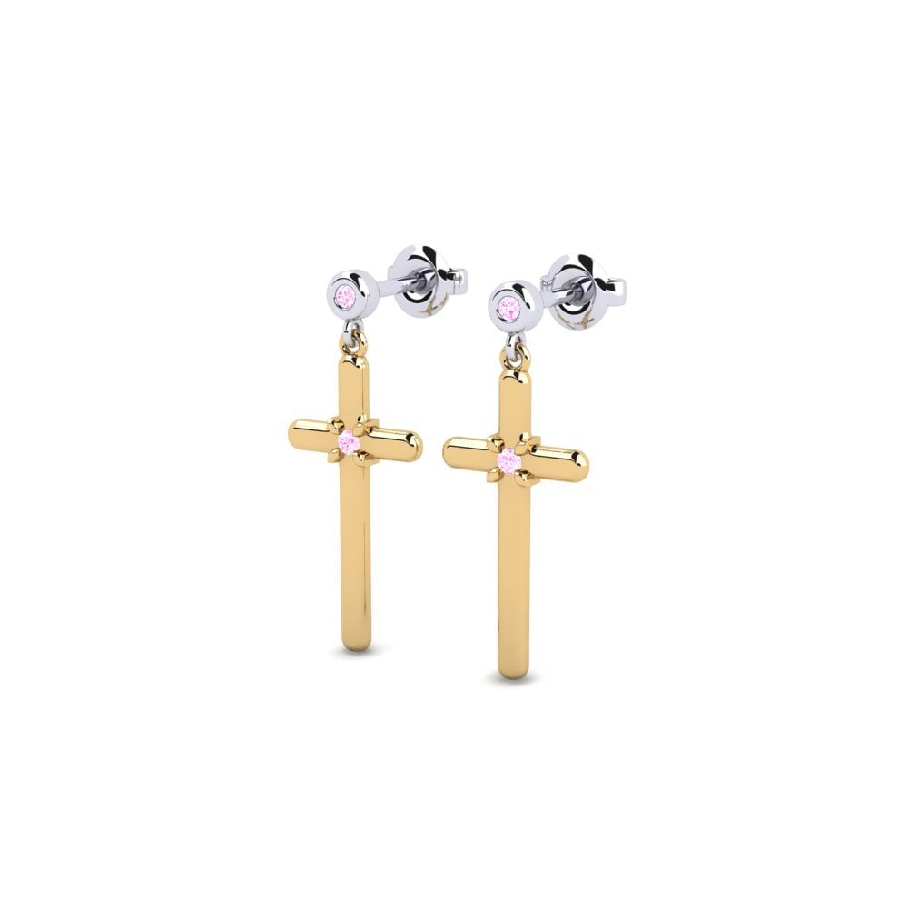 14k Oro Amarillo & Blanco Zafiro Rosado Pendiente de mujer Cristh