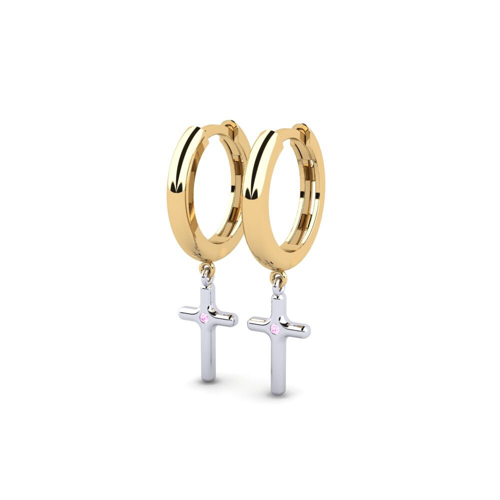 14k Oro Amarillo & Blanco Zafiro Rosado Pendiente de mujer Hullys