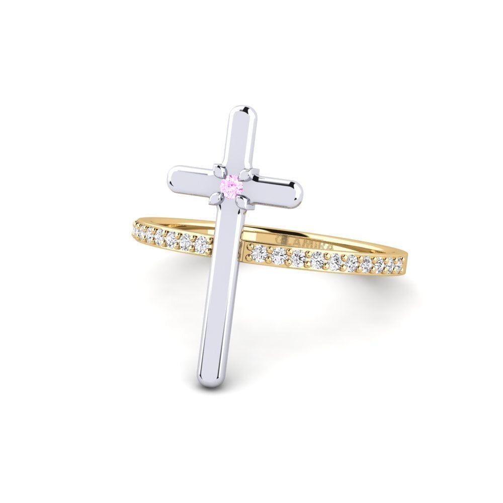 14k Oro Amarillo & Blanco Zafiro Rosado Anillo Quin