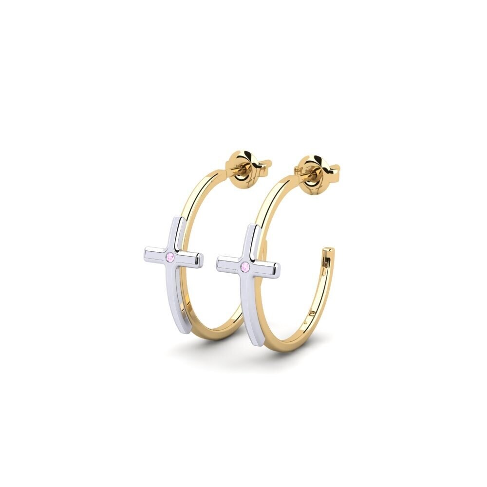 14k Oro Amarillo & Blanco Zafiro Rosado Pendiente de mujer Selenia