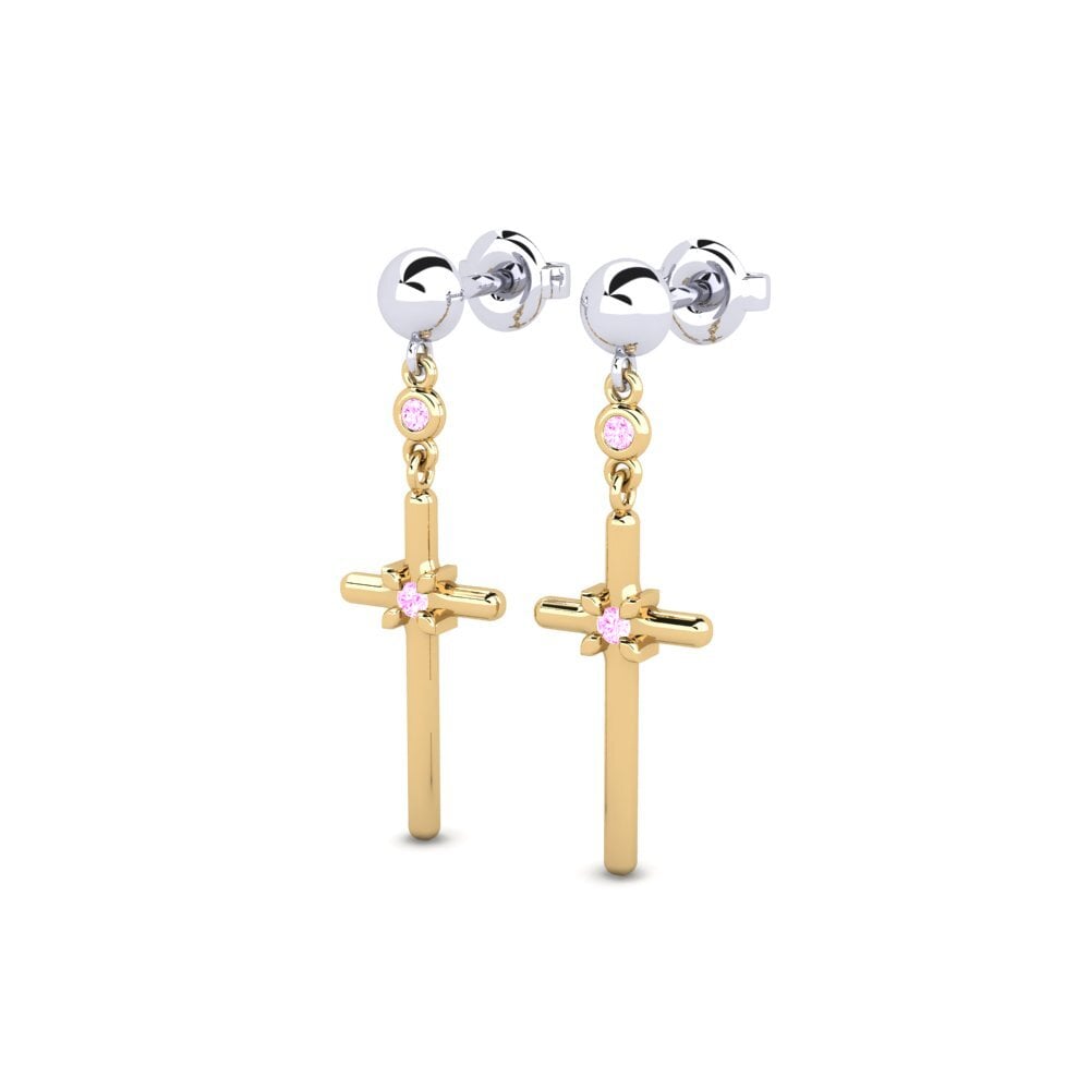 14k Oro Amarillo & Blanco Zafiro Rosado Pendiente de mujer Tolvio