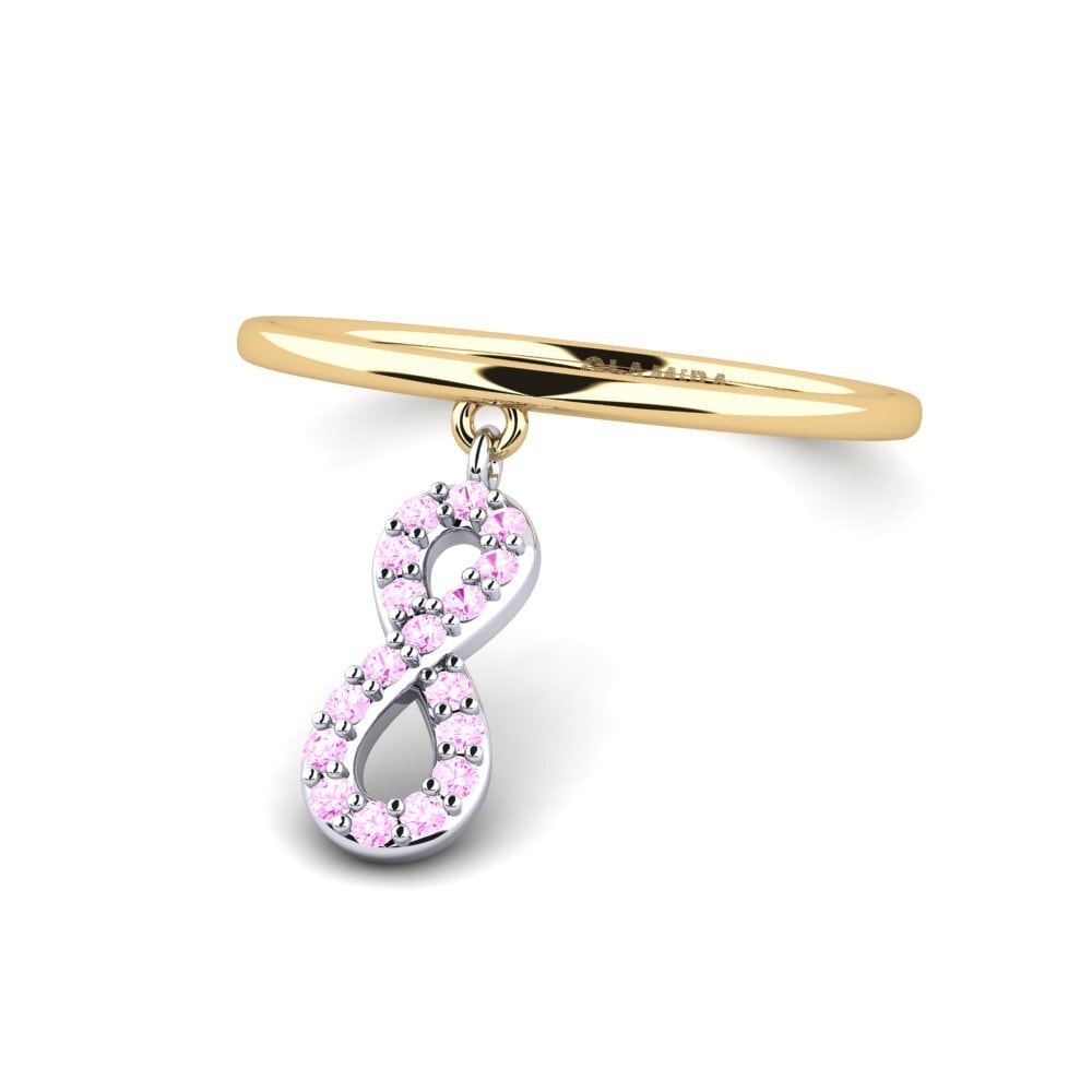 14k Oro Amarillo & Blanco Zafiro Rosado Anillo Tornado