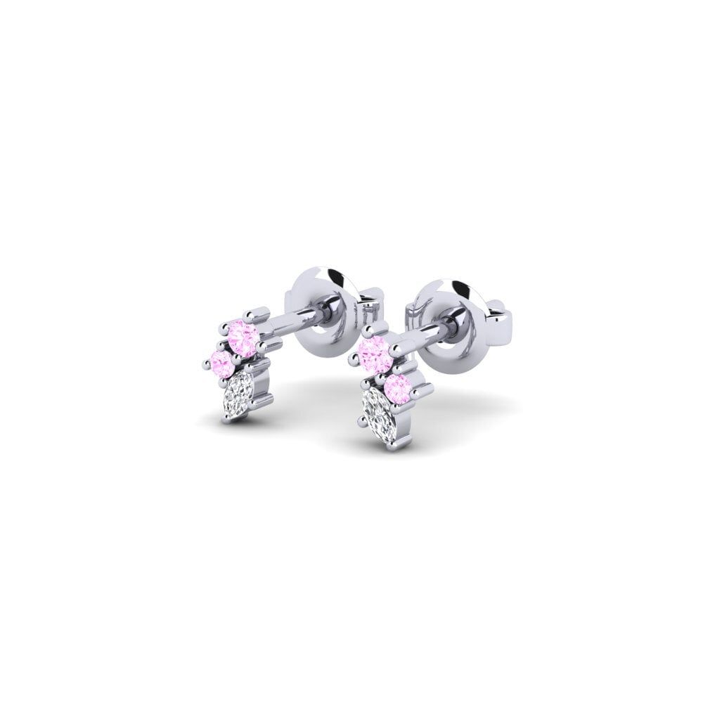 14k Oro Blanco Zafiro Rosado Pendiente de mujer Siwxi