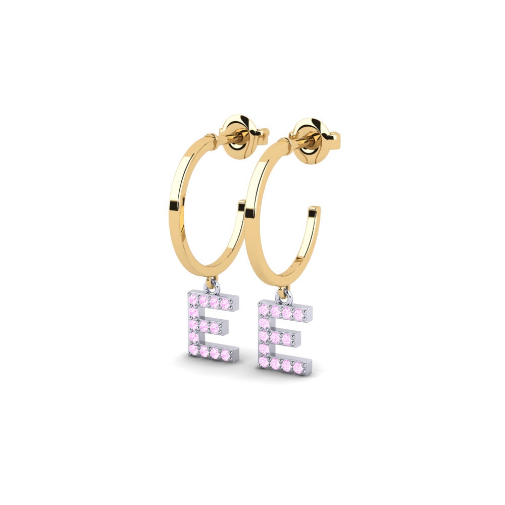 14k Oro Amarillo & Blanco Zafiro Rosado Pendiente de mujer Bundok - E