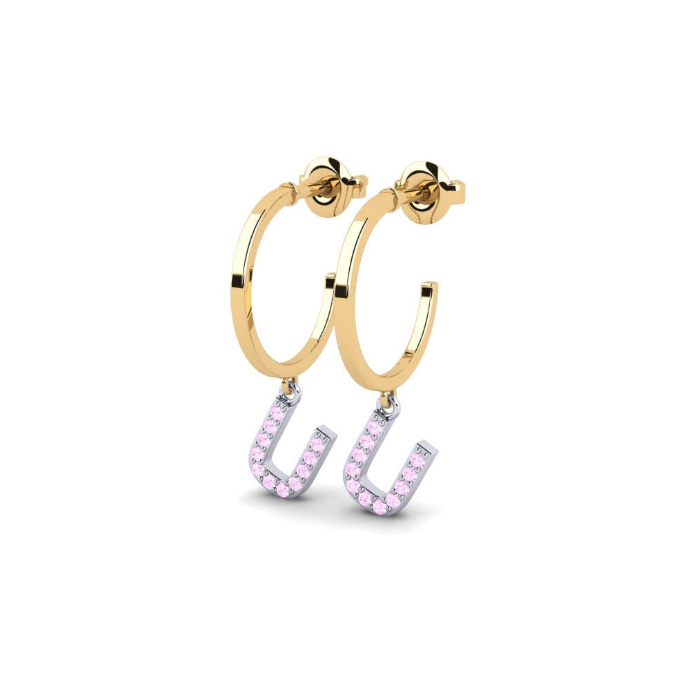 14k Oro Amarillo & Blanco Zafiro Rosado Pendiente de mujer Bundok - U