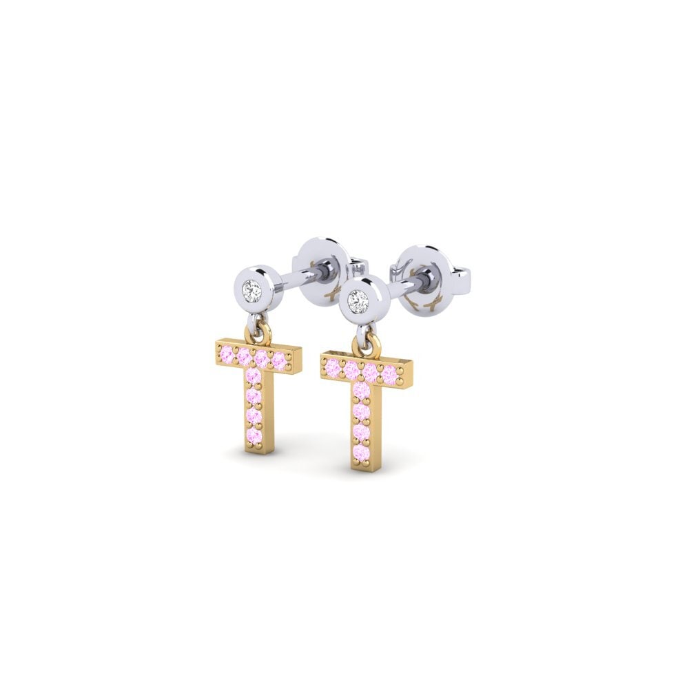 14k Oro Amarillo & Blanco Zafiro Rosado Pendiente de mujer Jasorat - T