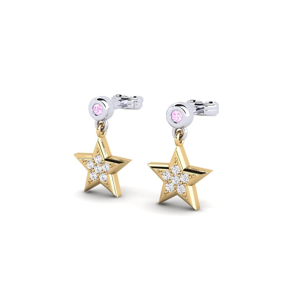 14k Oro Amarillo & Blanco Zafiro Rosado Pendiente de mujer Behangelig