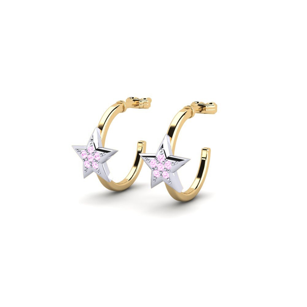 14k Oro Amarillo & Blanco Zafiro Rosado Pendiente de mujer Boselamose