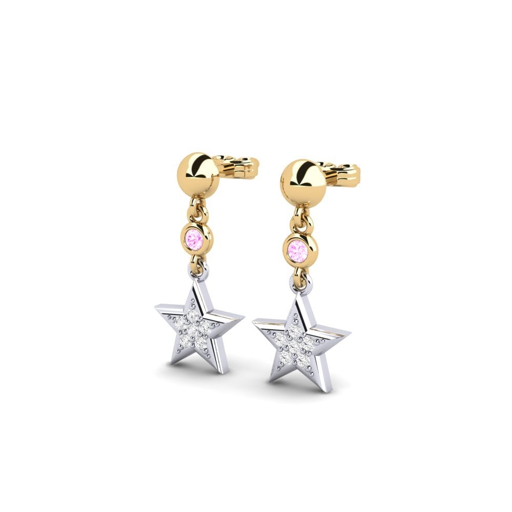 14k Oro Amarillo & Blanco Zafiro Rosado Pendiente de mujer Regitze