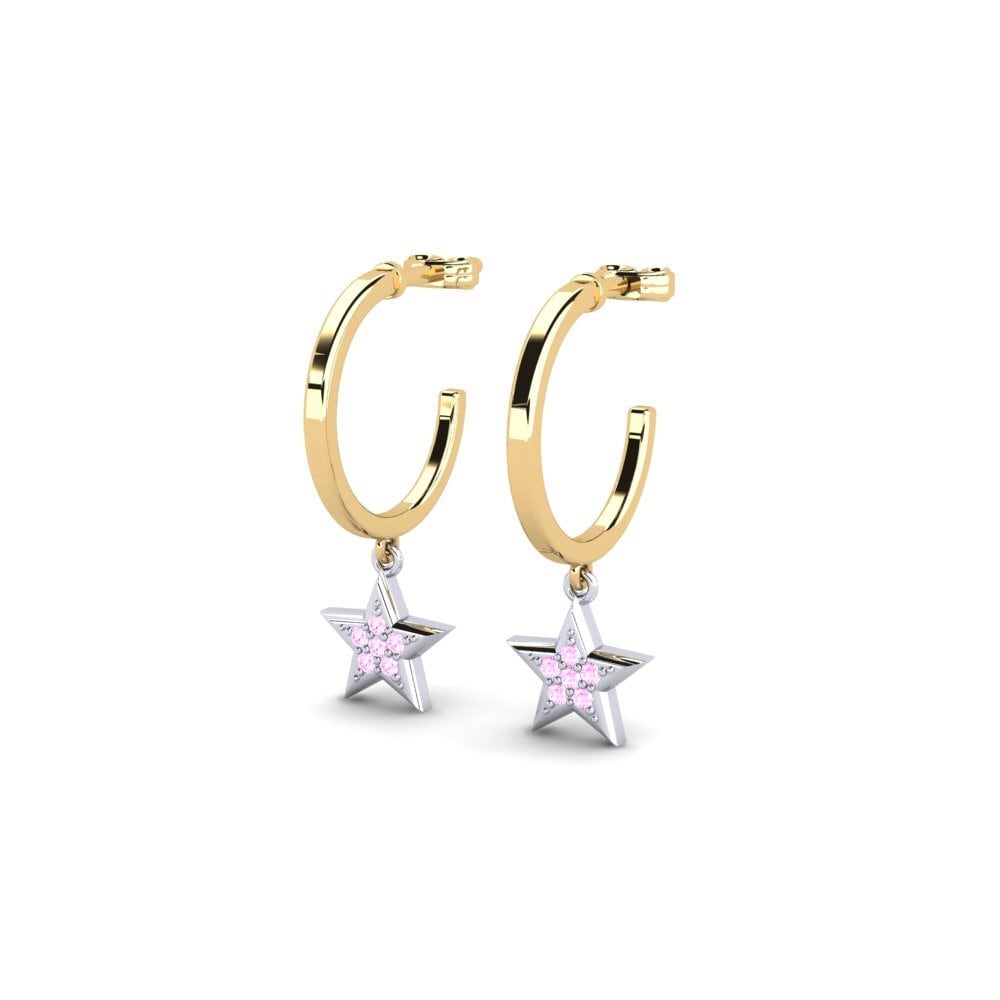 14k Oro Amarillo & Blanco Zafiro Rosado Pendiente de mujer Sebaka