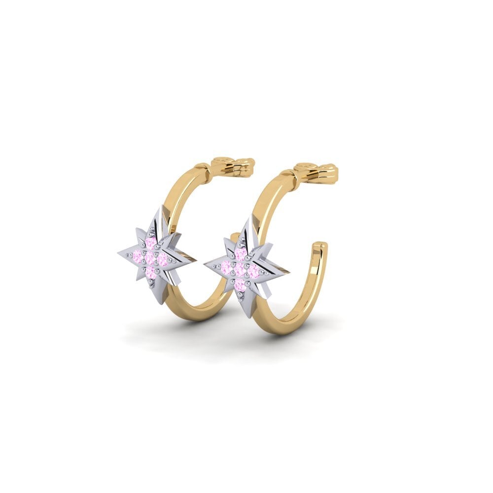 14k Oro Amarillo & Blanco Zafiro Rosado Pendiente de mujer Strading