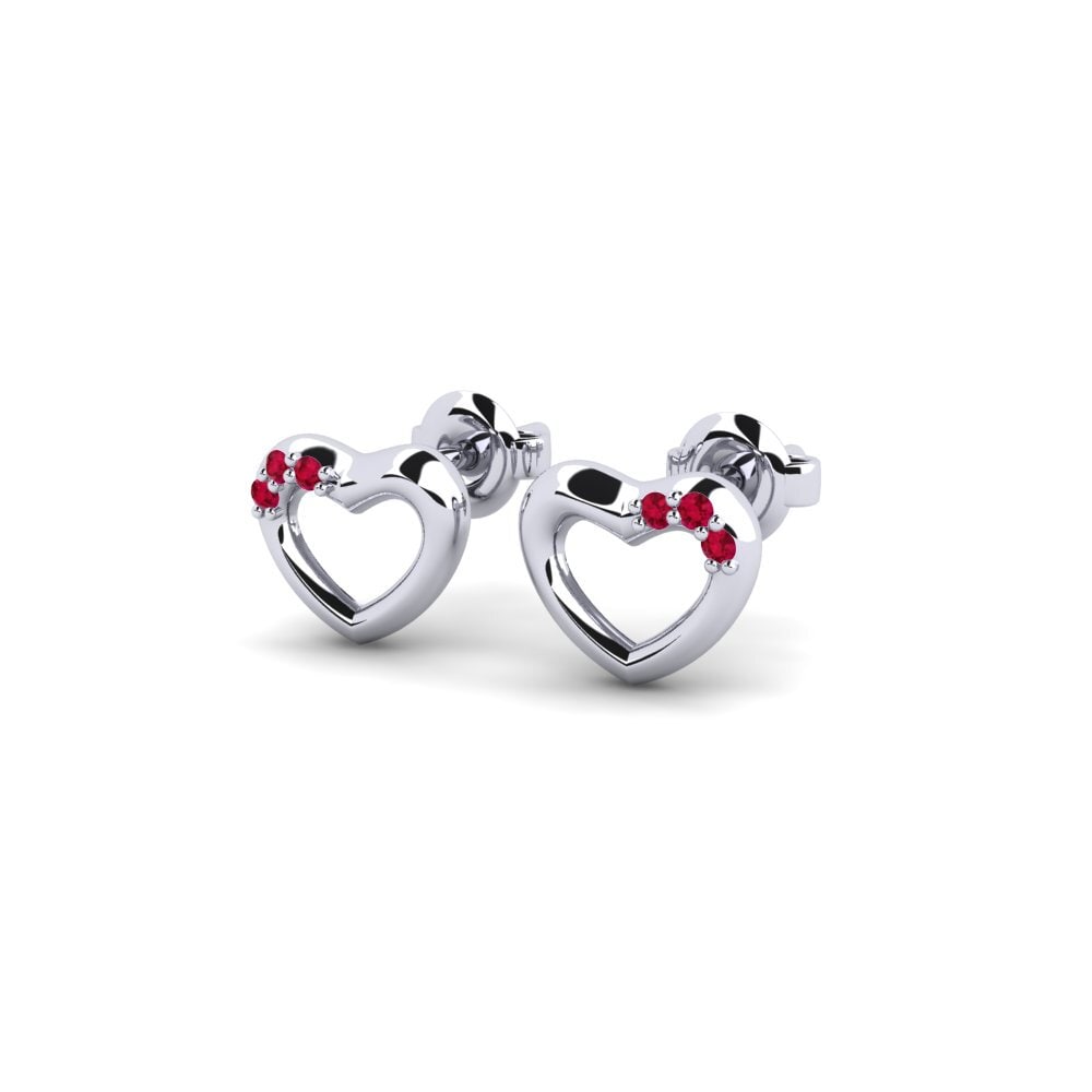Or Blanc 585 Rubis Boucle d'oreille femme Marnai