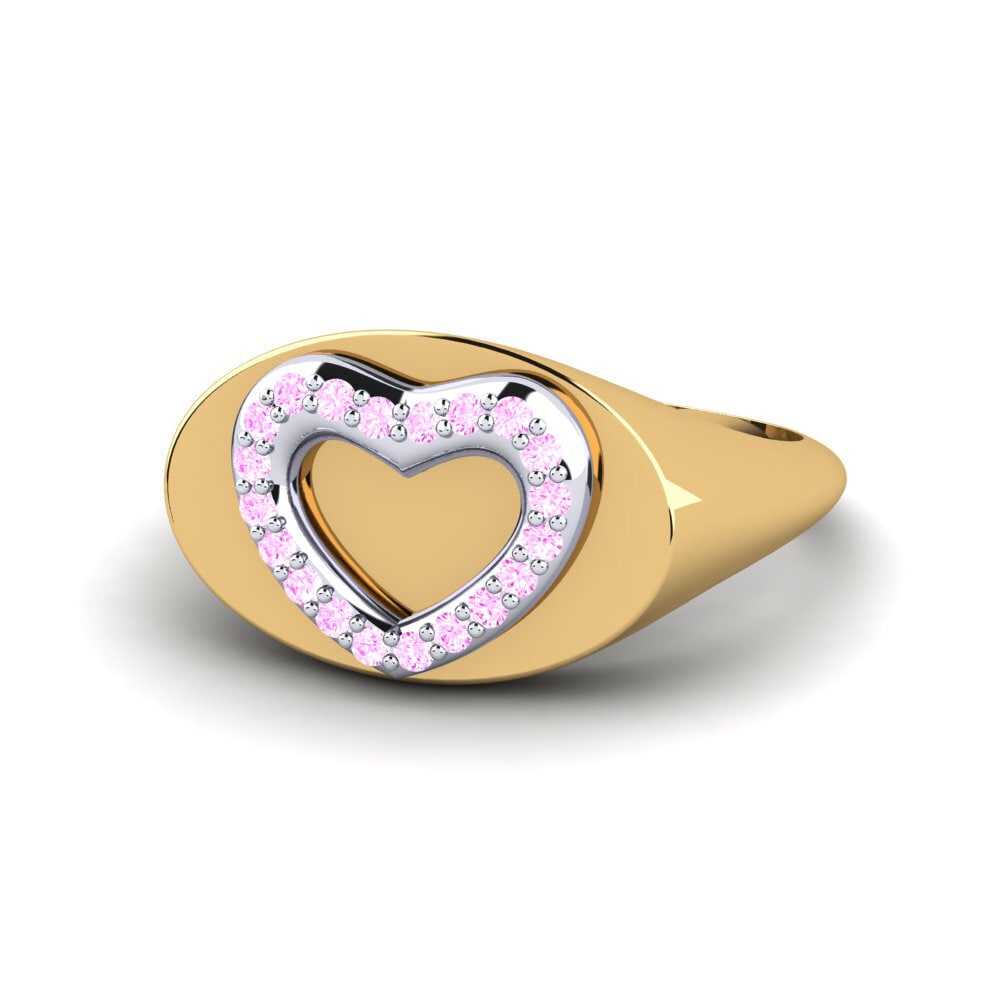 14k Oro Amarillo & Blanco Zafiro Rosado Anillo Sanyl