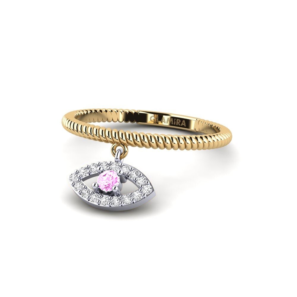 14k Oro Amarillo & Blanco Zafiro Rosado Anillo Geana
