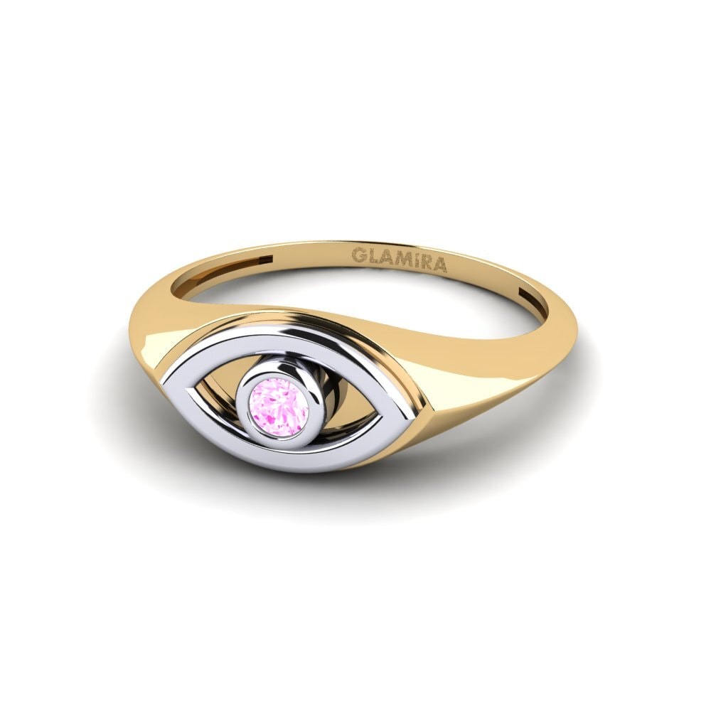 14k Oro Amarillo & Blanco Zafiro Rosado Anillo Pilkon