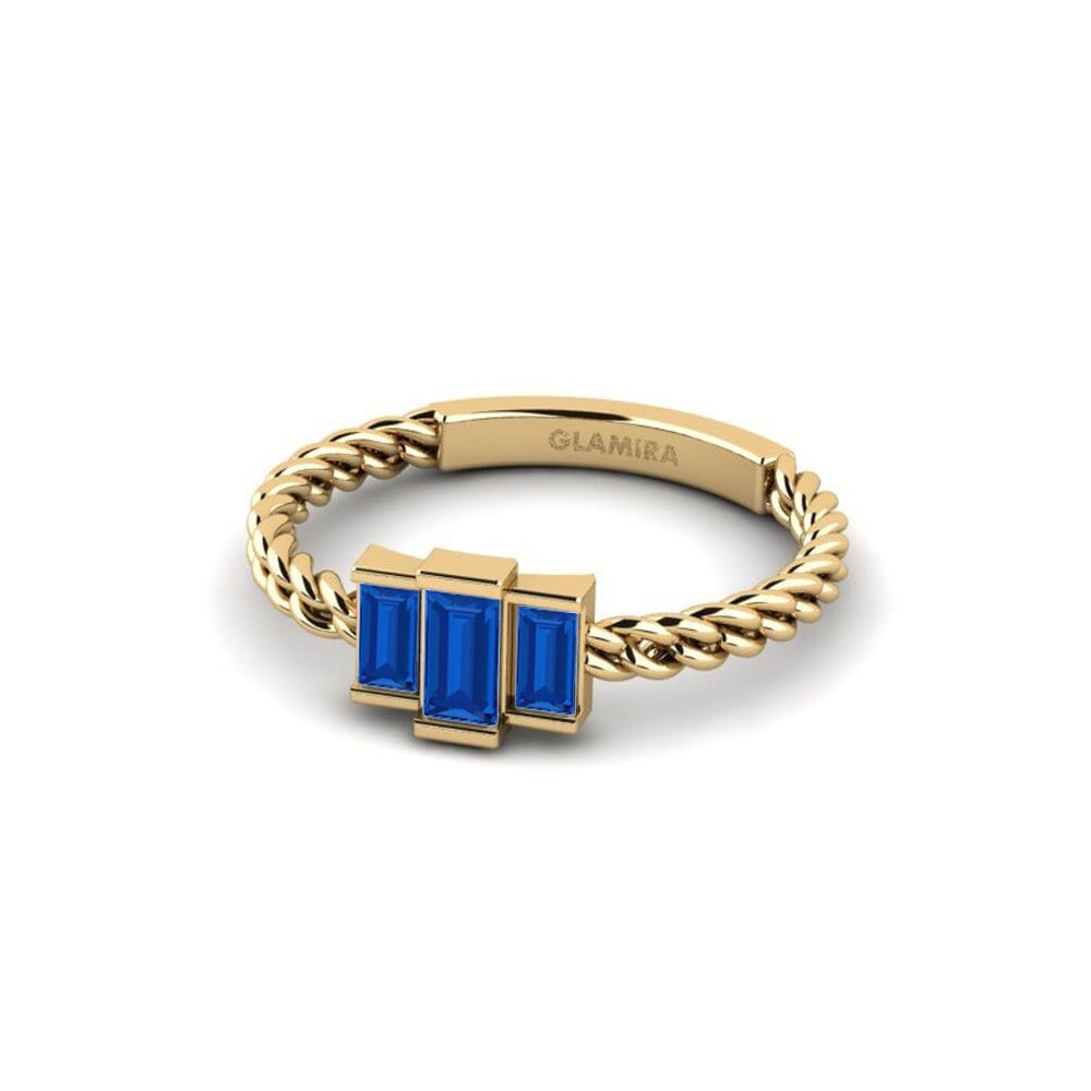 14k Oro Amarillo Circonita Azul Oscuro Anillo de compromiso Tenth