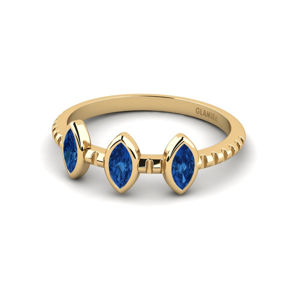 14k Oro Amarillo Circonita Azul Oscuro Anillo de compromiso Theme