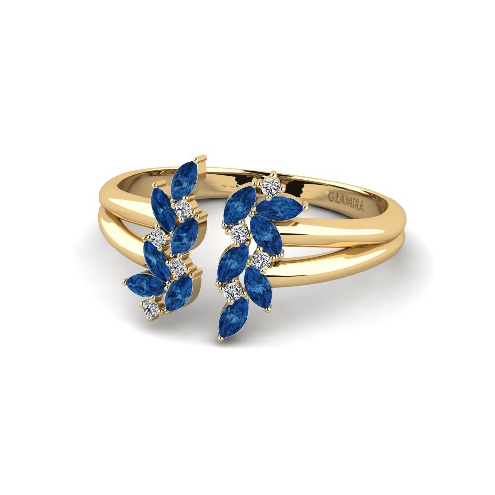 14ct Yellow Gold Dark Blue Zirconia Ring Tihua