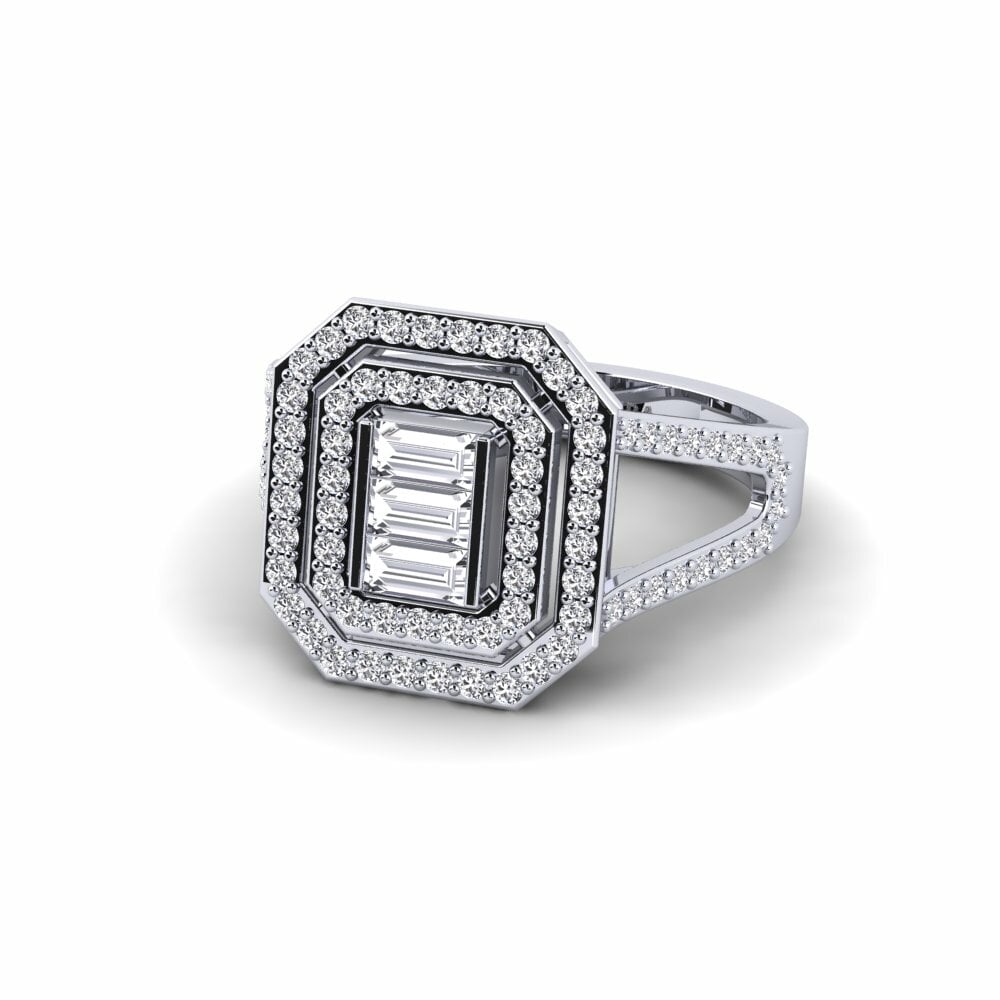 Or Blanc 14k Coupe baguette Diamant Bague de fiançailles Tintype