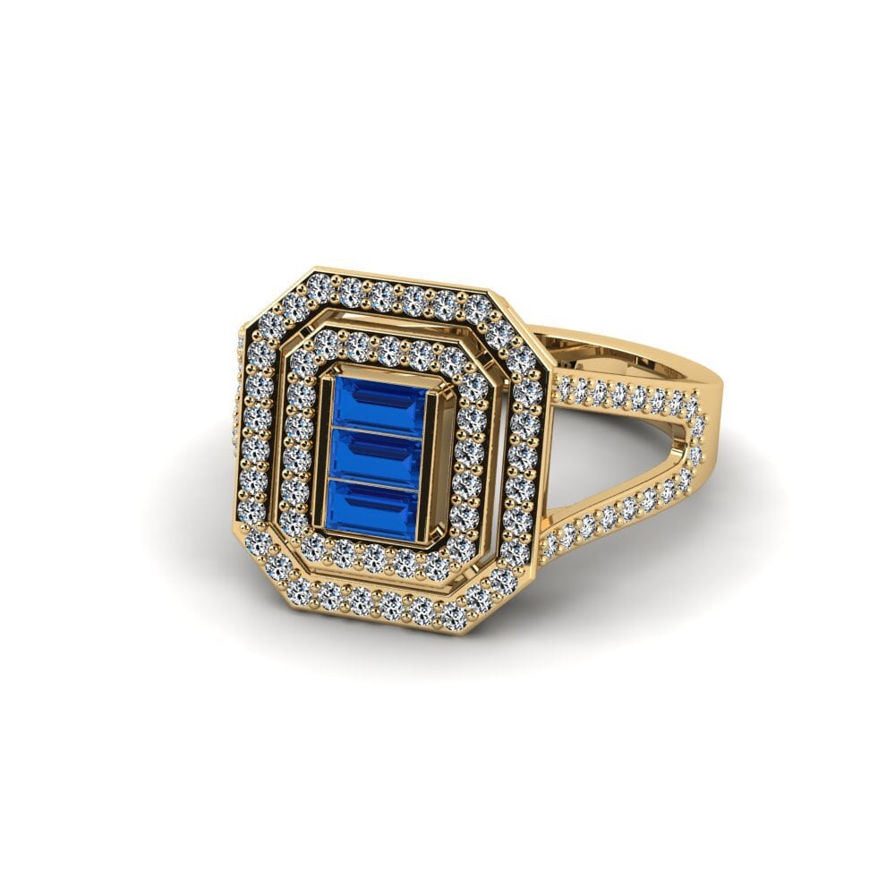 14k Oro Amarillo Circonita Azul Oscuro Anillo de compromiso Tintype