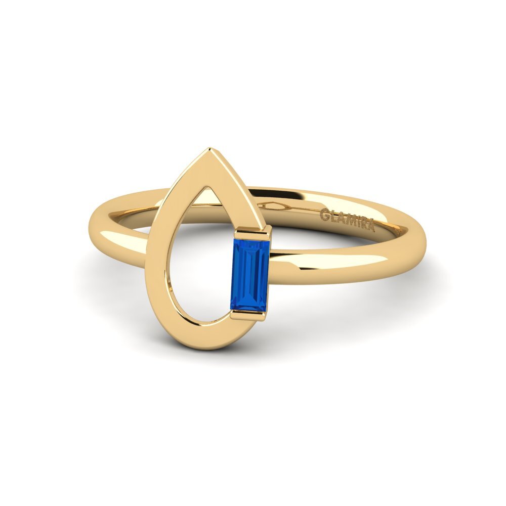 14k Oro Amarillo Circonita Azul Oscuro Anillo de compromiso Torment