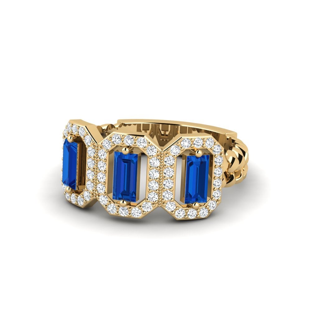 14k Oro Amarillo Circonita Azul Oscuro Anillo de compromiso Treasey