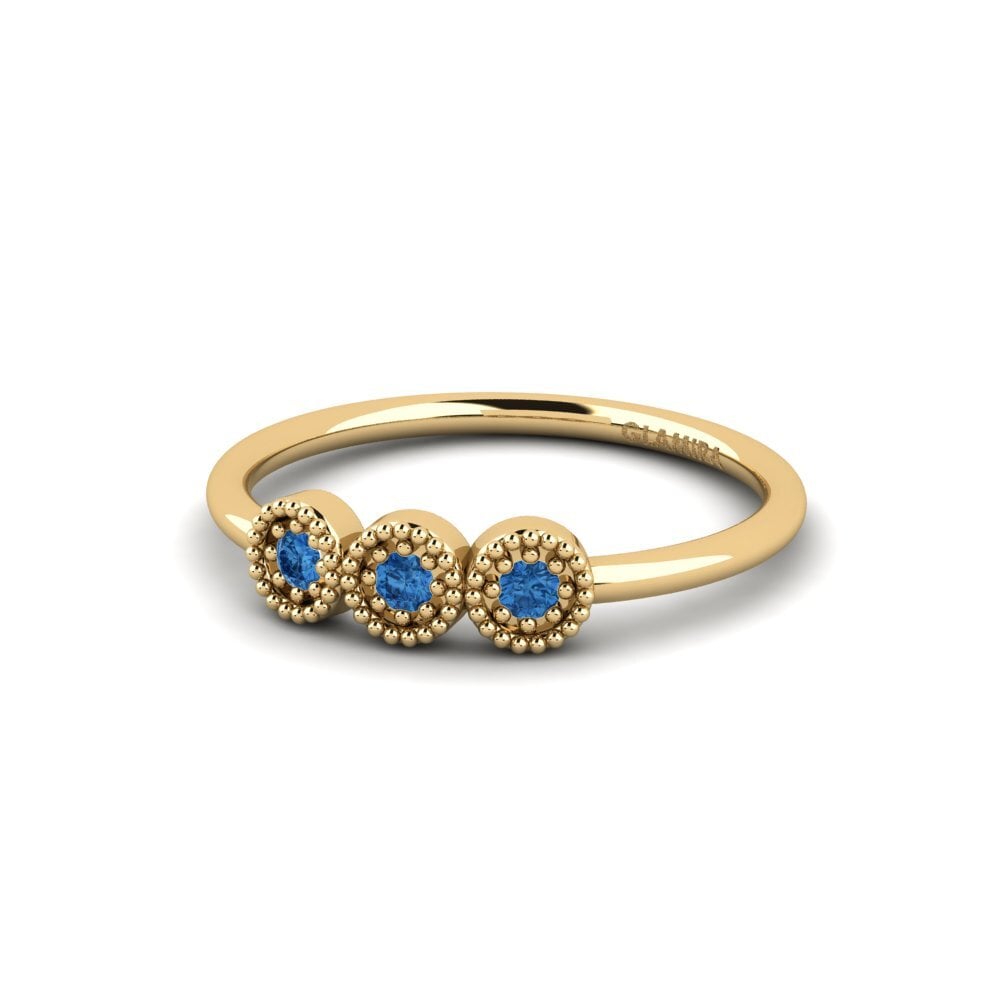 14k Oro Amarillo Circonita Azul Oscuro Anillo de compromiso Tunneled