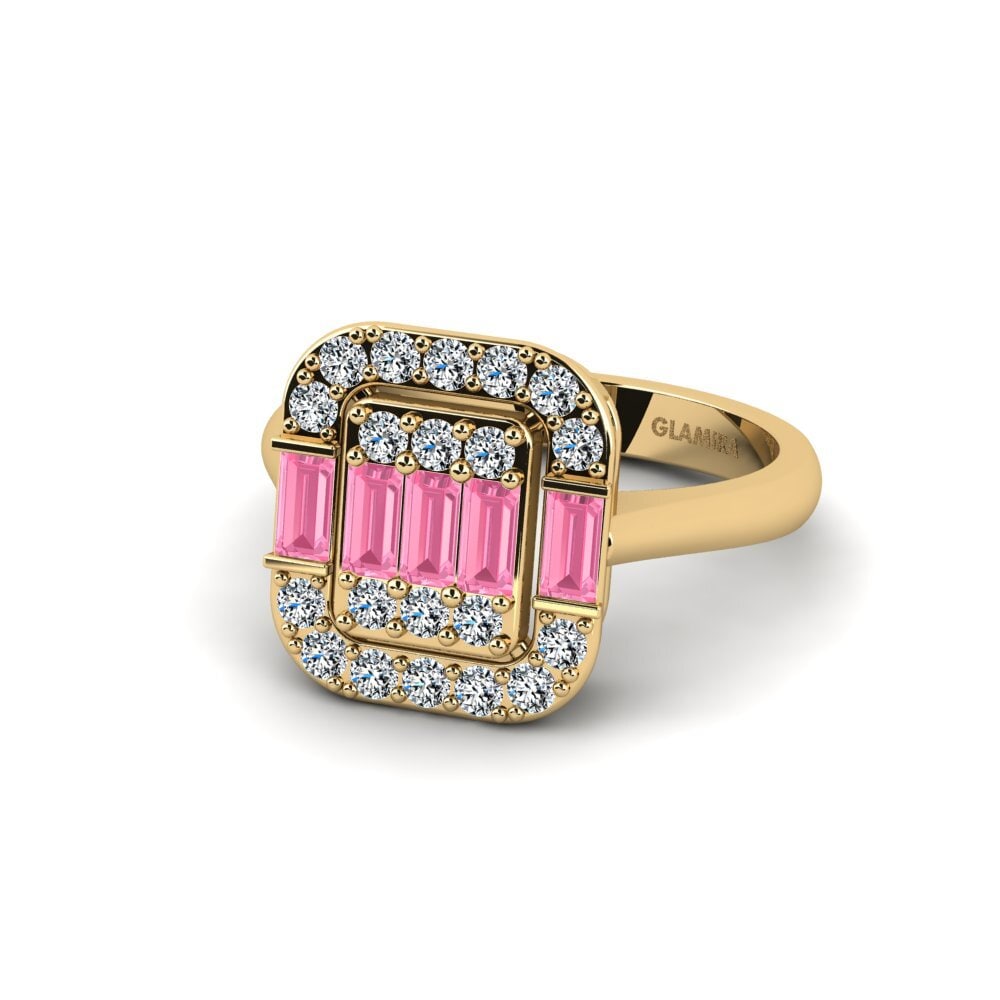 14k Oro Amarillo Zafiro Rosado Anillo de compromiso Unamalgamative