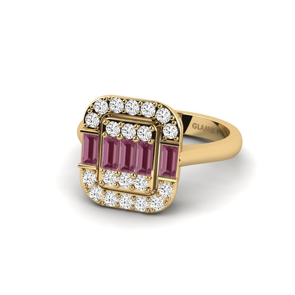 14k Oro Amarillo Granate Rhodolite Anillo de compromiso Unamalgamative