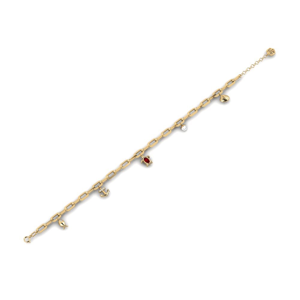 585 Oro Giallo Ovale Zircone Rosso Bracciale graffetta Hemmelig