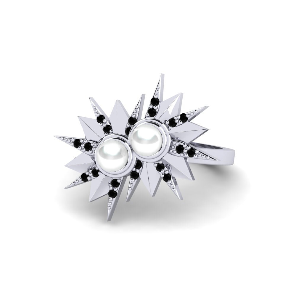 9k Oro Blanco Diamante Negro Anillo Larvik