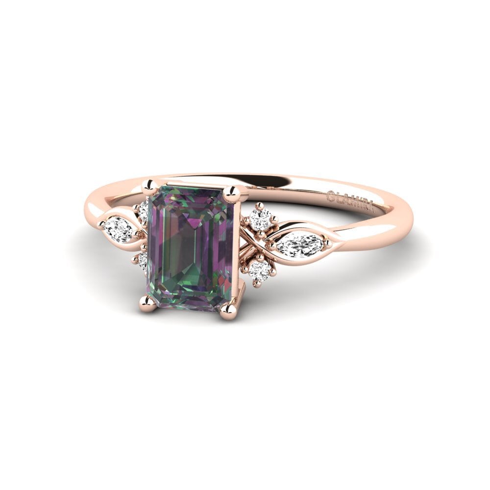 14k Oro Rosa Topacio Místico Anillo de compromiso Gisu - Emerald