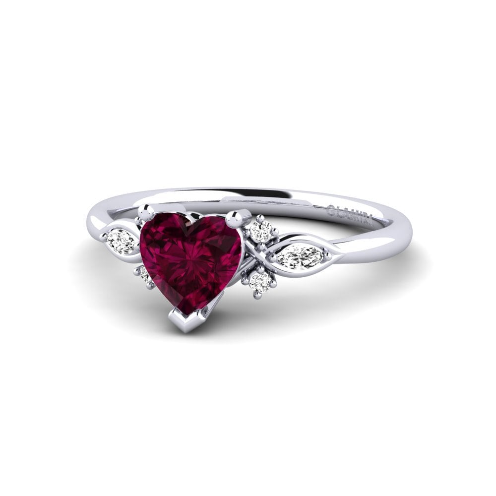 9ct White Gold Rhodolite Garnet Engagement Ring Gisu - Heart