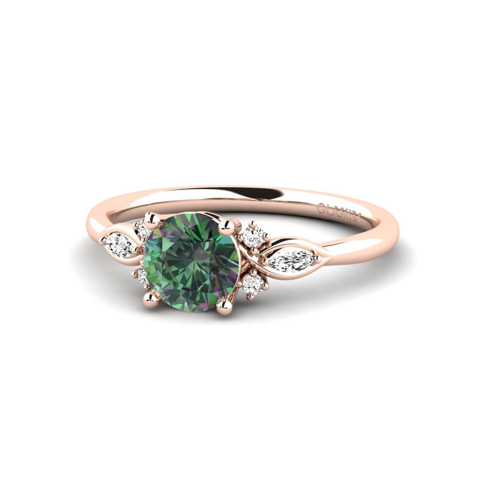 14k Oro Rosa Topacio Místico Anillo de compromiso Gisu - Round